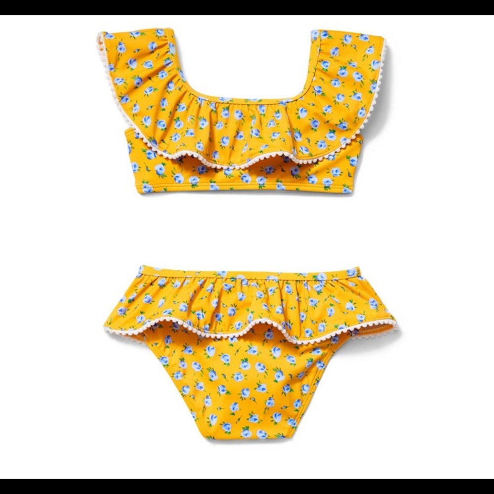 3-6M Janie and jack Kids gilrs yellow FLORAL RUFFLE 2-PIECE SWIM SUIT